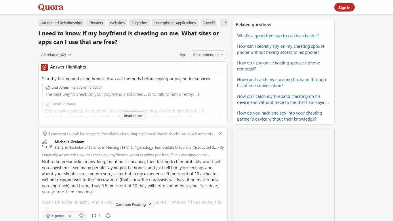 I need to know if my boyfriend is cheating on me. What sites or apps can I use that are free? - Quora